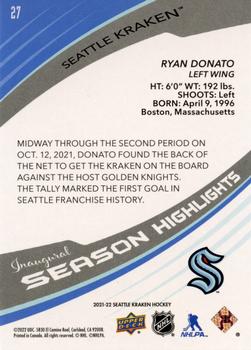 2021-22 Upper Deck Seattle Kraken Box Set #27 Ryan Donato Back