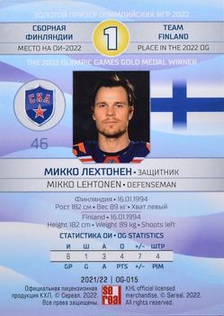 2021-22 Sereal KHL The 14th Season Collection - 2022 Olympic Games #OG-015 Mikko Lehtonen Back