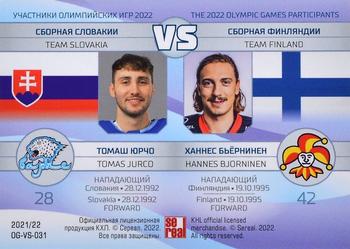 2021-22 Sereal KHL The 14th Season Collection - 2022 Olympic Games Double Vs #OG-VS-031 Tomas Jurco / Hannes Bjorninen Back