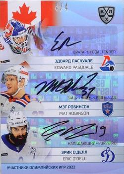 2021-22 Sereal KHL The 14th Season Collection - 2022 Olympic Games Sextet Autographs #OG-6-A07 Edward Pasquale / Mat Robinson / Eric O'Dell / Alex Grant / Corban Knight / Jordan Weal Front