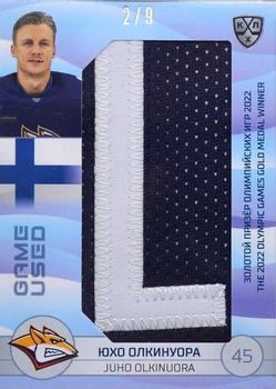 2021-22 Sereal KHL The 14th Season Collection - 2022 Olympic Games Game-Used Nameplate Letter Autographs #OG-LTR-A02 Juho Olkinuora Front