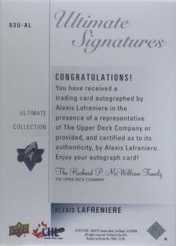 2020-21 Upper Deck Ultimate Collection - 2003-04 Ultimate Signatures #03U-AL Alexis Lafreniere Back