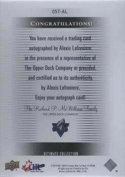 2020-21 Upper Deck Ultimate Collection - 2005-06 Ultimate Signatures #05T-AL Alexis Lafreniere Back