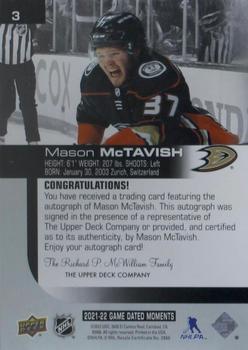 2021-22 Upper Deck Game Dated Moments - Autographs Achievement #3 Mason McTavish Back