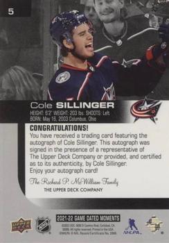 2021-22 Upper Deck Game Dated Moments - Autographs Achievement #5 Cole Sillinger Back