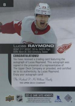 2021-22 Upper Deck Game Dated Moments - Autographs Achievement #8 Lucas Raymond Back