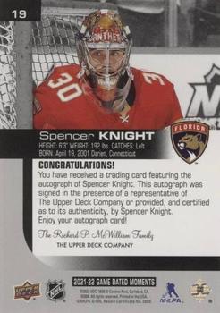 2021-22 Upper Deck Game Dated Moments - Autographs Achievement #19 Spencer Knight Back