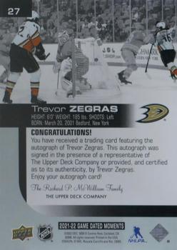2021-22 Upper Deck Game Dated Moments - Autographs Achievement #27 Trevor Zegras Back