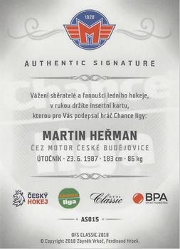 2018-19 OFS Chance Liga - Authentic Signature #AS015 Martin Herman Back