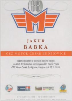 2015-16 OFS Classic Série II - ČEZ Motor České Budějovice #MOT-09 Jakub Babka Back