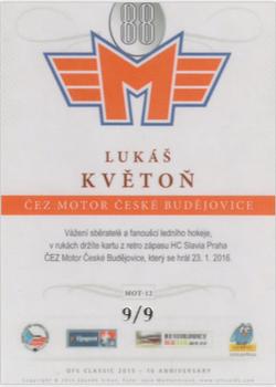 2015-16 OFS Classic Série II - ČEZ Motor České Budějovice Rainbow #MOT-12 Lukas Kveton Back