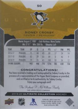 2020-21 Upper Deck Ultimate Collection - 2019-20 Upper Deck Ultimate Collection Update: Autographs #50 Sidney Crosby Back