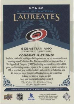2020-21 Upper Deck Ultimate Collection - 2019-20 Upper Deck Ultimate Collection Update: Signature Material Laureates #SML-SA Sebastian Aho Back