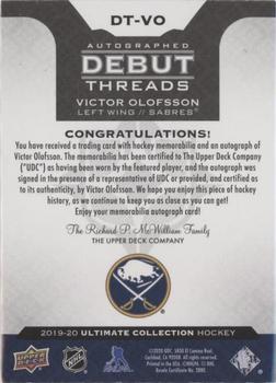 2020-21 Upper Deck Ultimate Collection - 2019-20 Upper Deck Ultimate Collection Update: Autographed Debut Threads #DT-VO Victor Olofsson Back