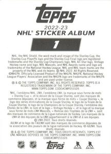 2022-23 Topps NHL Sticker Collection #1 Team Logo Back