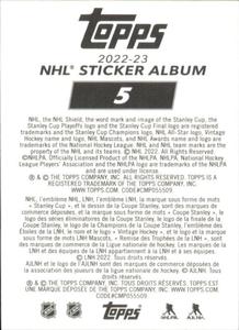 2022-23 Topps NHL Sticker Collection #5 Trevor Zegras Back