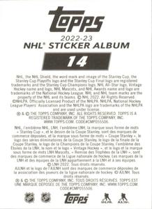 2022-23 Topps NHL Sticker Collection #14 Sam Steel Back