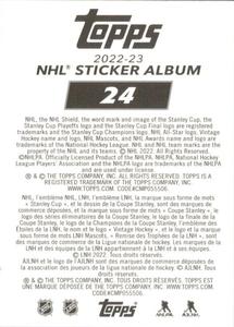 2022-23 Topps NHL Sticker Collection #24 Clayton Keller Back