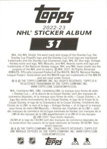 2022-23 Topps NHL Sticker Collection #31 Jack McBain Back