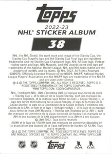 2022-23 Topps NHL Sticker Collection #38 Patrice Bergeron Back
