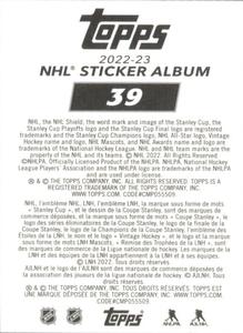 2022-23 Topps NHL Sticker Collection #39 David Pastrnak Back