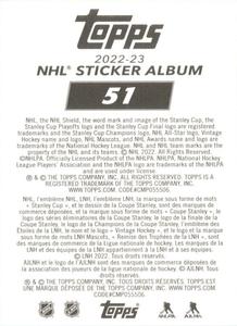 2022-23 Topps NHL Sticker Collection #51 Jeremy Swayman Back