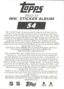2022-23 Topps NHL Sticker Collection #54 Sabretooth Back