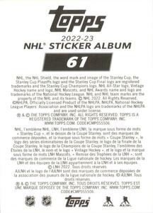 2022-23 Topps NHL Sticker Collection #61 Jeff Skinner Back