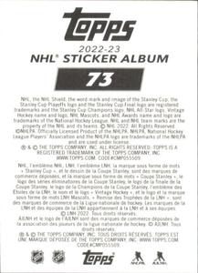 2022-23 Topps NHL Sticker Collection #73 Matthew Tkachuk Back