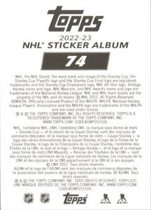 2022-23 Topps NHL Sticker Collection #74 Johnny Gaudreau Back