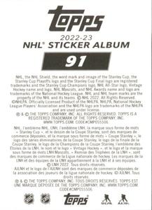 2022-23 Topps NHL Sticker Collection #91 Sebastian Aho Back
