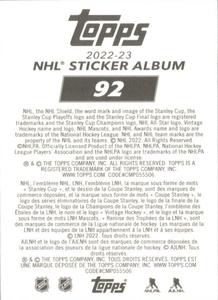 2022-23 Topps NHL Sticker Collection #92 Jesperi Kotkaniemi Back