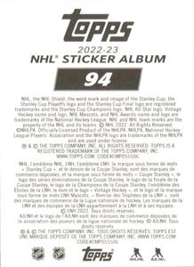 2022-23 Topps NHL Sticker Collection #94 Jordan Staal Back