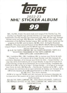 2022-23 Topps NHL Sticker Collection #99 Frederik Andersen Back