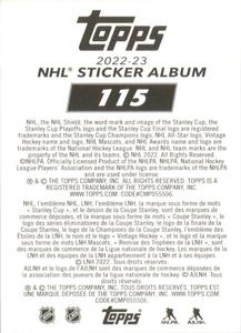 2022-23 Topps NHL Sticker Collection #115 Calvin de Haan Back