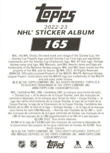 2022-23 Topps NHL Sticker Collection #165 Braden Holtby Back