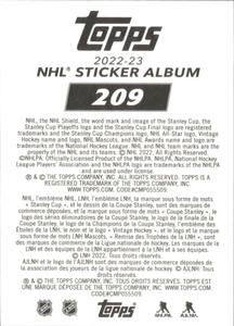 2022-23 Topps NHL Sticker Collection #209 Jonathan Huberdeau Back