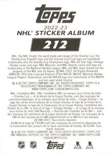 2022-23 Topps NHL Sticker Collection #212 Patric Hornqvist Back