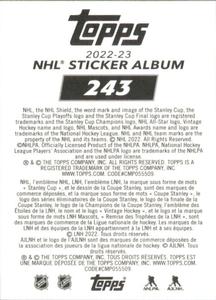 2022-23 Topps NHL Sticker Collection #243 Mats Zuccarello Back