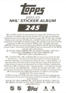 2022-23 Topps NHL Sticker Collection #245 Matt Boldy Back