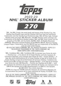 2022-23 Topps NHL Sticker Collection #270 Jake Allen Back