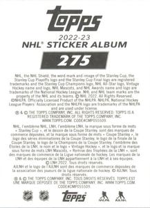 2022-23 Topps NHL Sticker Collection #275 Gnash Back