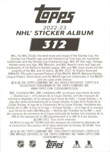 2022-23 Topps NHL Sticker Collection #312 Mathew Barzal Back