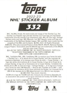 2022-23 Topps NHL Sticker Collection #332 Alexis Lafrenière Back