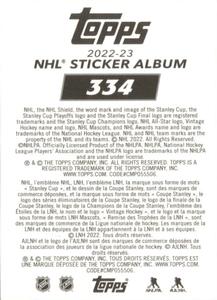2022-23 Topps NHL Sticker Collection #334 Igor Shesterkin Back