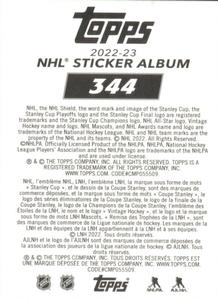 2022-23 Topps NHL Sticker Collection #344 Brady Tkachuk Back