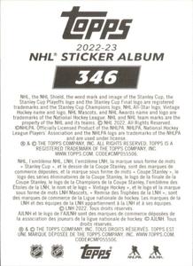 2022-23 Topps NHL Sticker Collection #346 Brady Tkachuk Back