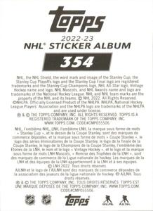 2022-23 Topps NHL Sticker Collection #354 Josh Norris Back