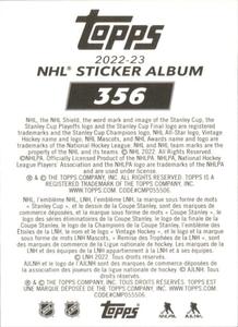 2022-23 Topps NHL Sticker Collection #356 Artem Zub Back
