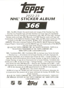 2022-23 Topps NHL Sticker Collection #366 Owen Tippett Back